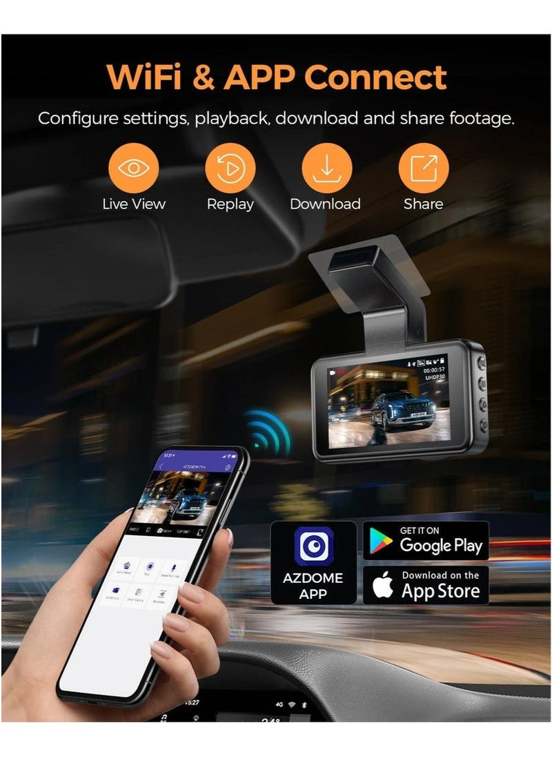 داش كام 4K مزودة بتحكم صوتي، رؤية ليلية فائقة، WiFi، تحكم عبر التطبيق، تشمل بطاقة 64GB وكابل التوصيل لمراقبة المواقف، تسجيل دائري وقفل الطوارئ