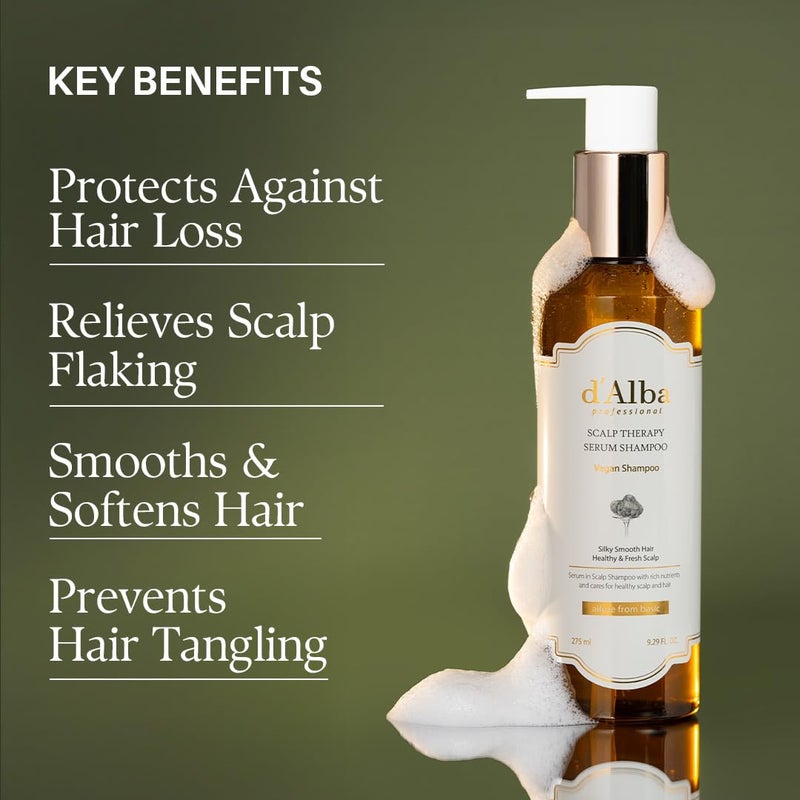 d'alba Piedmont Professional Repairing Scalp Therapy Serum Shampoo 275ml, Mild and Vegan Formula, Gentle Hair and Scap Treatment - Image 4