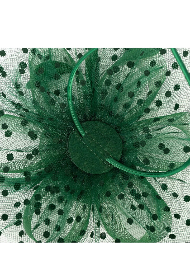 Elegant Green Fascinator Hat with Flower Mesh, Ribbons & Feathers for Women & Girls - Perfect Tea Party Accessory - Image 5