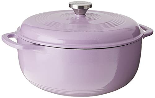 Lodge 6 Quart Enameled Cast Iron Dutch Oven with Lid – Dual Handles – Oven Safe up to 500° F or on Stovetop - Use to Marinate, Cook, Bake, Refrigerate and Serve – Lilac - Image 1