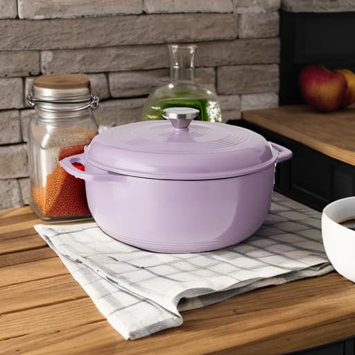 Lodge 6 Quart Enameled Cast Iron Dutch Oven with Lid – Dual Handles – Oven Safe up to 500° F or on Stovetop - Use to Marinate, Cook, Bake, Refrigerate and Serve – Lilac - Image 5