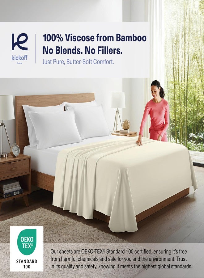 Kickoff Home Kickoff Viscose Bamboo Flat Sheet Only King Size, 100% Organic Cool Bed Sheets King Size Flat Sheet Only, Top Extra Wide, Viscose Bamboo Cooling Sheets for Hot Sleepers (K, Buttercream) - Image 3