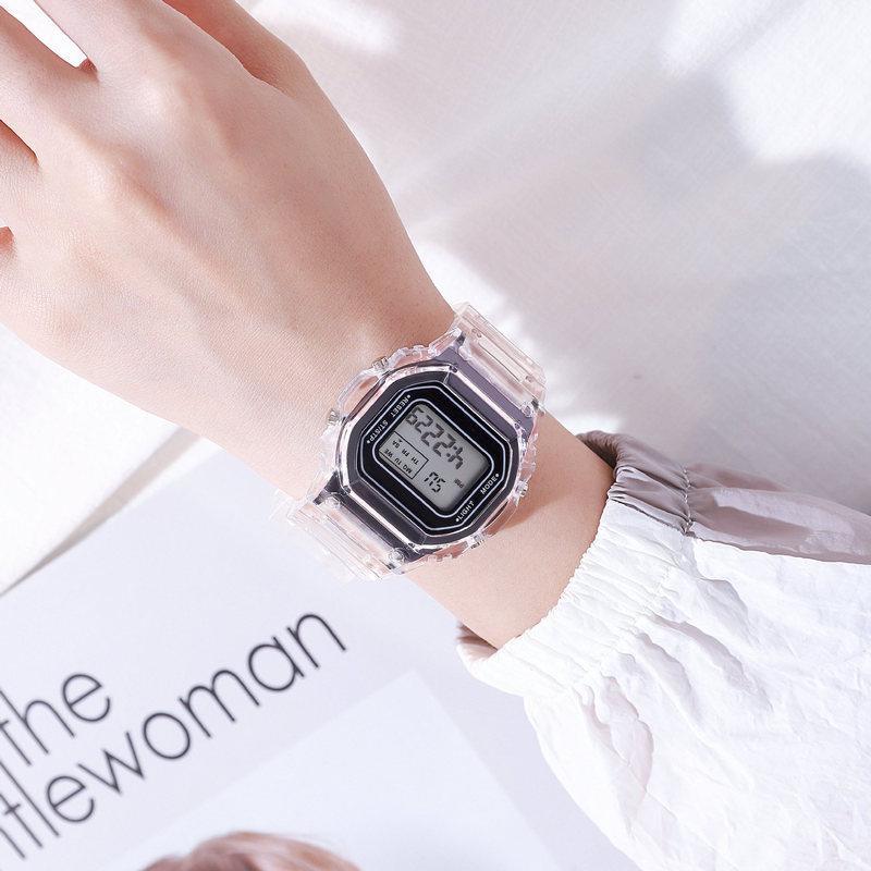 Trendy Transparent LED Sports Watch for Women Black 