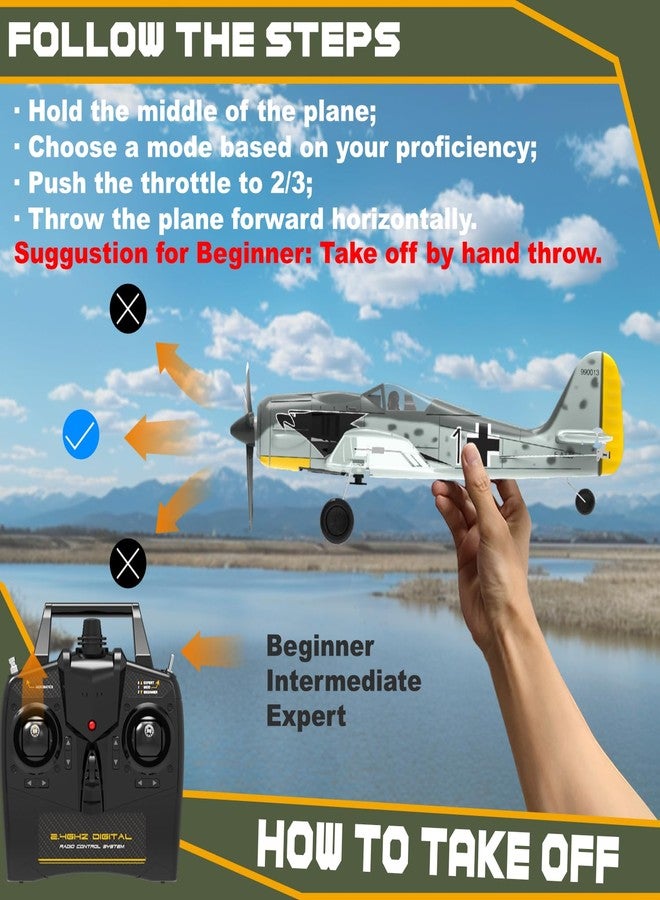 ANBURI RC Plane 4 Channel RC Airplane FW190 Ready to Fly with Upgraded Xpilot Stabilization System & One Key Aerobatic, Remote Control Airplanes for Beginners Adult - Image 3
