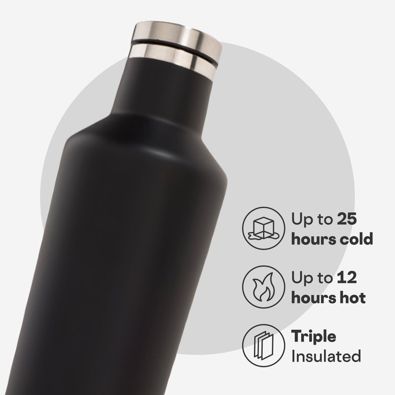 Corkcicle Classic Canteen Insulated Water Bottle - Stainless Steel Reusable Tumbler - Triple Insulated - Keeps Drinks Cold 25 Hours or Hot 12 Hours - Cupholder Friendly - Black - 25 oz - Image 3