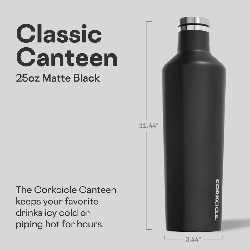 Corkcicle Classic Canteen Insulated Water Bottle - Stainless Steel Reusable Tumbler - Triple Insulated - Keeps Drinks Cold 25 Hours or Hot 12 Hours - Cupholder Friendly - Black - 25 oz - Image 2