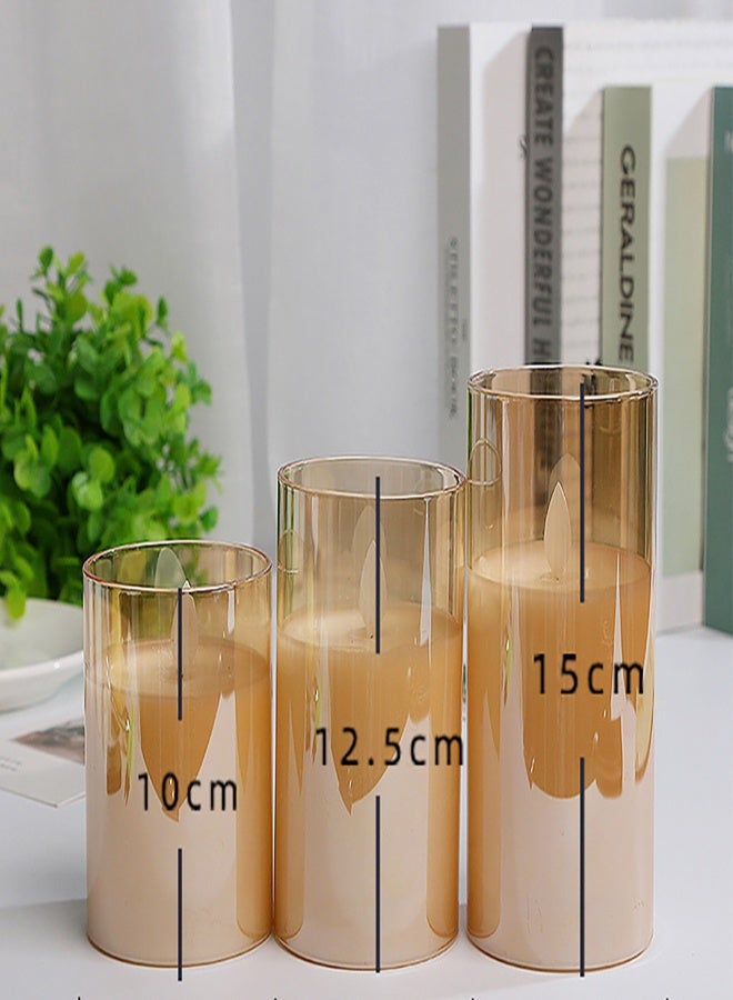 3 Pcs Gold Glass LED Flameless Candles Battery Operated with Timer, Remote Control, LED Pillar Candles - Image 3