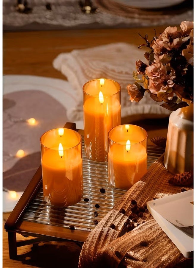 3 Pcs Gold Glass LED Flameless Candles Battery Operated with Timer, Remote Control, LED Pillar Candles - Image 4
