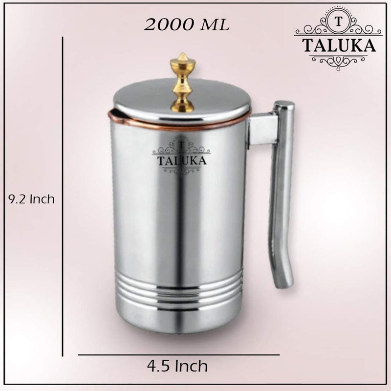 Taluka إبريق طلقا من الفولاذ المقاوم للصدأ مع مقبض نحاسي، لتخزين وتقديم الماء في المنزل والفندق والمطعم (2000 مل) - Image 5