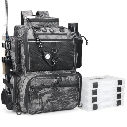Rabjen Fishing Tackle Backpack with Rod Holders Bottle Holder Storage Bag Store Fishing Gear - Image 1