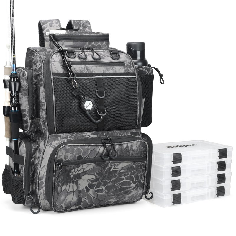 Rabjen Fishing Tackle Backpack with Rod Holders Bottle Holder Storage Bag Store Fishing Gear - Image 2