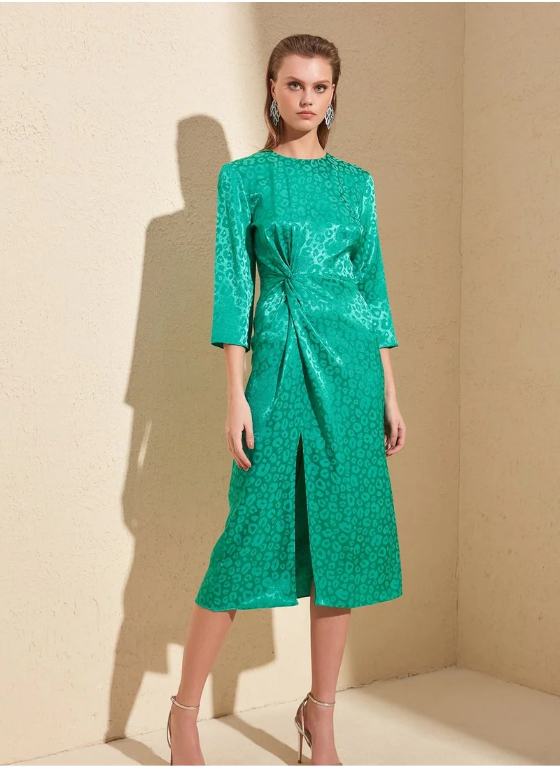 trendyol Twisted Front Slit Jacquard Dress
