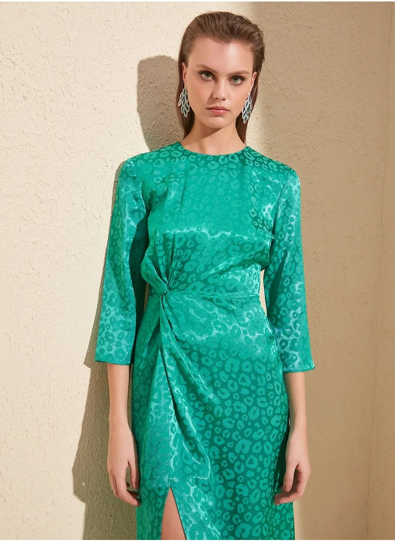 trendyol Twisted Front Slit Jacquard Dress