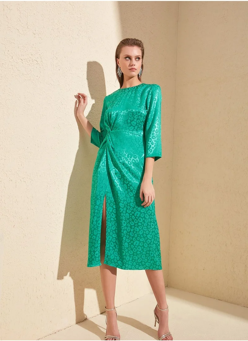 trendyol Twisted Front Slit Jacquard Dress