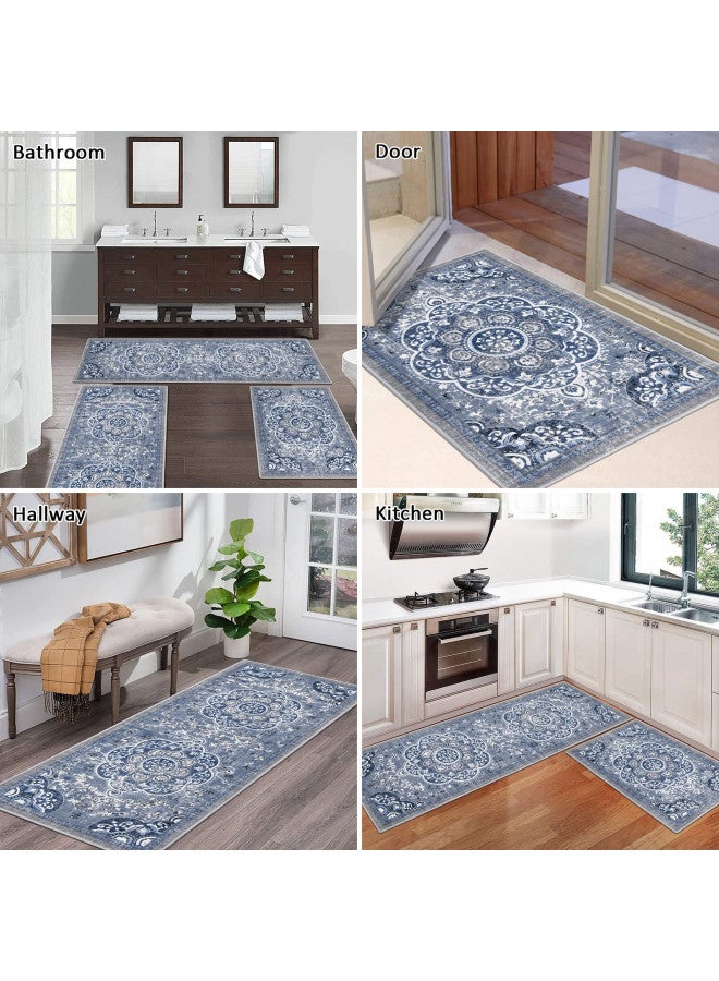 Ileading Boho Kitchen Rugs Sets 3 Piece with Runner Floral Kitchen Floor Mat Carpet Farmhouse Kitchen Rugs and Mats Non Skid Washable Runner Rug for Kitchen Floor Office Sink Laundry - Image 2