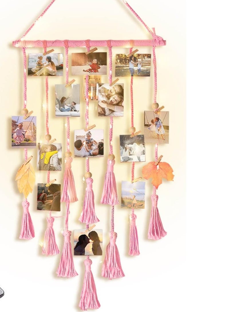 انتيكيانو ديكور حائط معلق للصور من مكرمية بلون زهري - Image 1