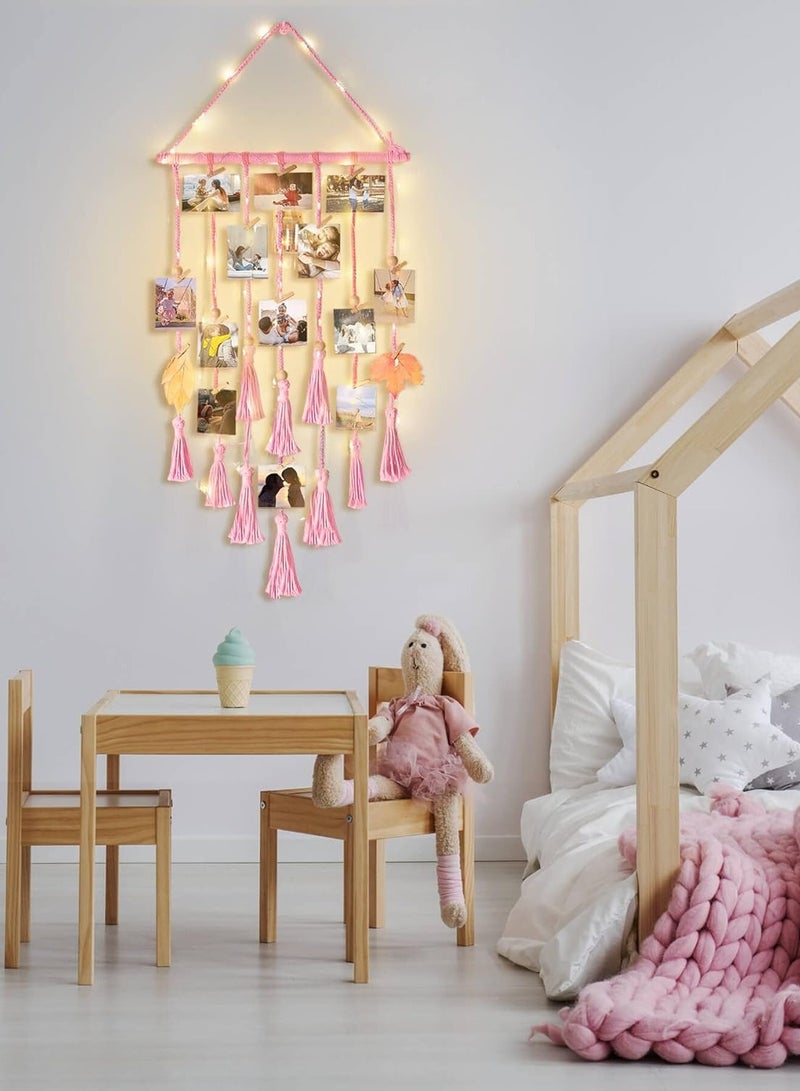 انتيكيانو ديكور حائط معلق للصور من مكرمية بلون زهري - Image 3