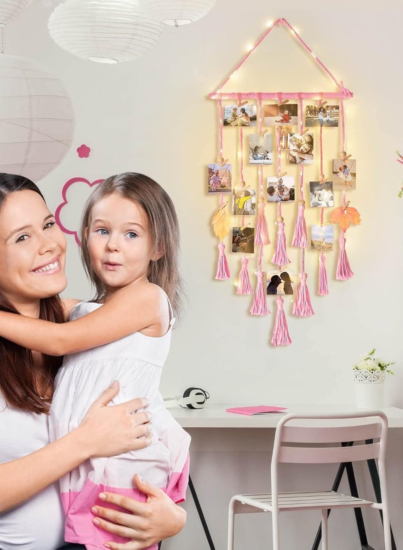 انتيكيانو ديكور حائط معلق للصور من مكرمية بلون زهري - Image 4