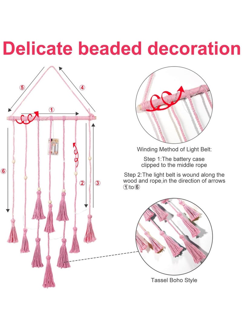 انتيكيانو ديكور حائط معلق للصور من مكرمية بلون زهري - Image 5