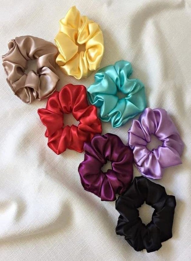 Atrube's Set Of 7 Luxury Satin Scrunchies Pastel colors dark, Less Hair Fall, Hair Ties, Scrunchies Set for Girls, Women, Best gift for Sister, Friend, Mom - Image 2