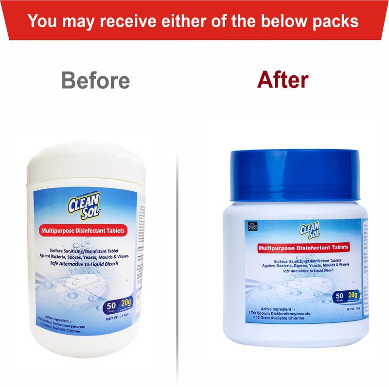 Cleansol Chlorine Surface Disinfectant Tablets – 50 Count (1 kg) | Powerful Hard-Surface Sanitizer for Floors, Tiles & Kitchen - Image 2