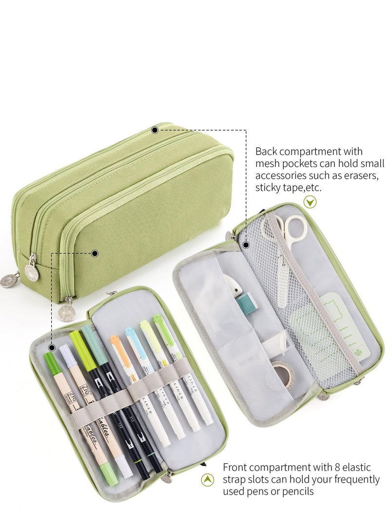 دايتويز حافظة أقلام كبيرة السعة، حقيبة أقلام بثلاث حجرات للمدرسة، مراهقة، فتاة، صبي، رجل، امرأة (أخضر) - Image 3