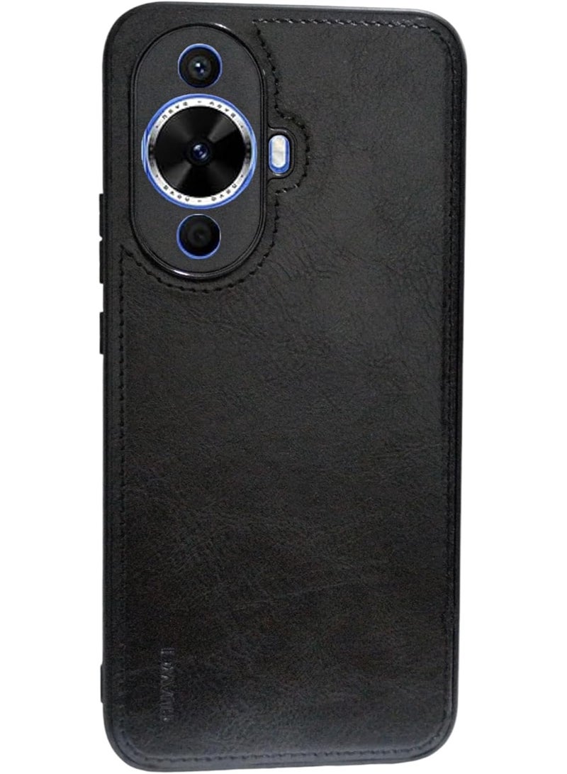 جراب ELMO3EZZ متوافق مع جراب Huawei Nova 12S، غطاء واقٍ من الجلد الناعم المصنوع من مادة TPU والسيليكون ومضاد للصدمات وبصمات الأصابع لهاتف Huawei Nova 12S (أسود)