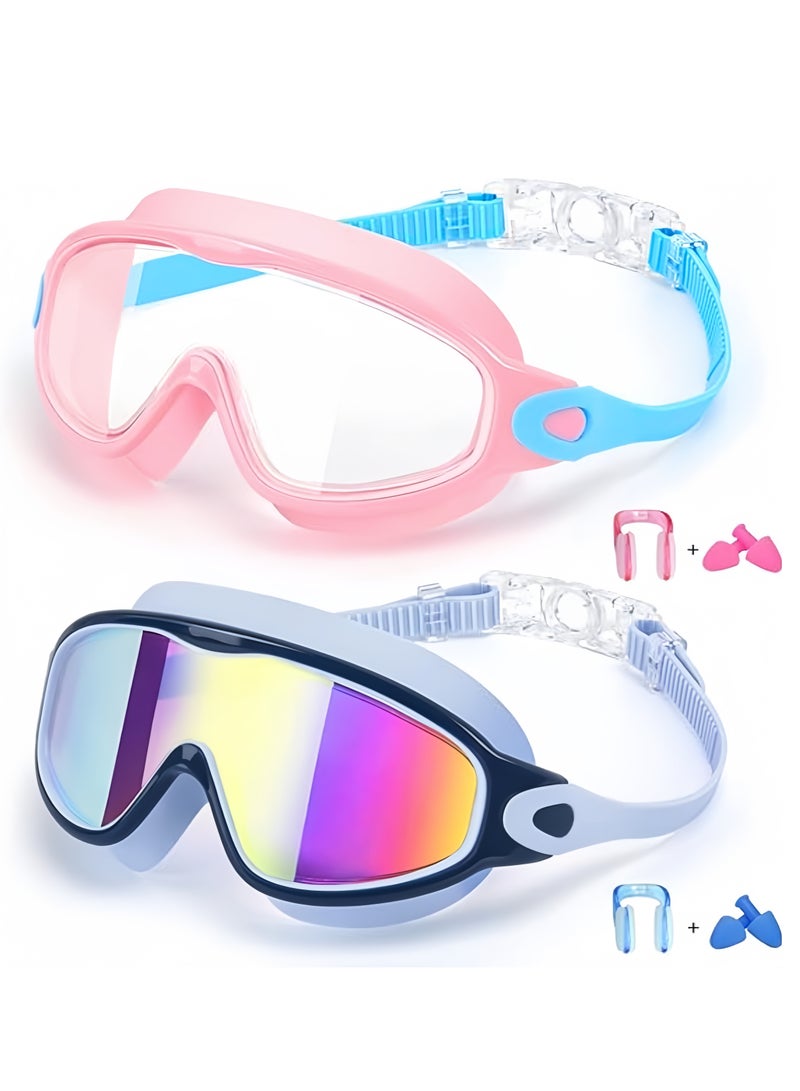 BESTPEAK 2 Pack Kids Swimming Goggles, Anti-Fog Swimming Goggles for Toddler Girls Boys 3-15 Years Old, Anti-Fog Swimming Goggles - Swimming Goggles Set with Earplugs, Anti-Fog, Anti-UV, Waterproof, 180° Wide Field of View, Clear View Pool Swimming Goggles, Waterproof Swimming Goggles, Effectively Block UV Rays  - Image 1