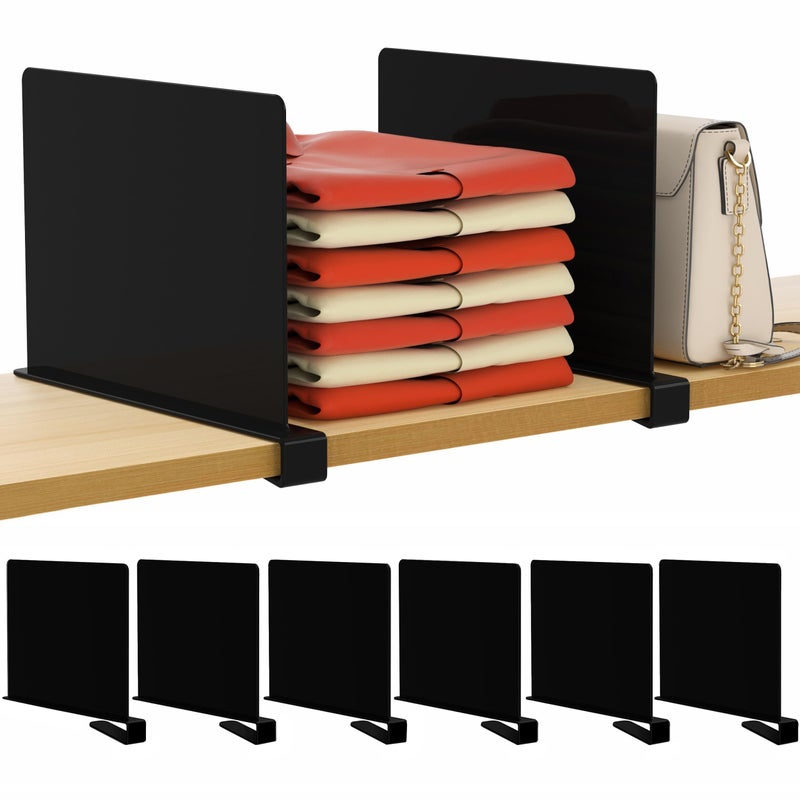 HBlife 6 Black Shelf Dividers, Vertical Purse Organizer for Closet Perfect for Sweater, Shirts, Handbags in Bedroom and Kitchen, Adjustable Acrylic Bookshelf for Organization - Image 1