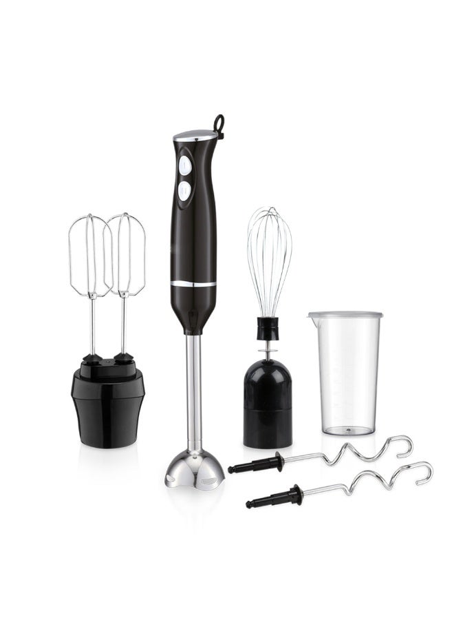 Saachi 5-in-1 Hand Blender NL-CH-4267-BK, 200W Immersion Blender with Whisk, Beater & Dough Hook, 600ml Jar, Stainless Steel Blades, 2-Speed, Removable Shaft NL-CH-4267-BK Black - Image 1