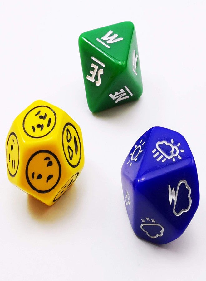 Bescon's Emotion, Weather and Direction Dice Set, 3 Piece Proprietary Polyhedral RPG Dice Set in Blue, Green, Yellow - Image 1