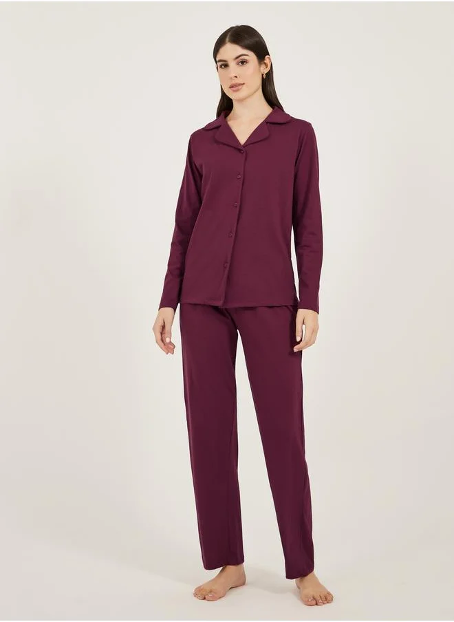Styli Styli Cotton Jersey Long Sleeves Shirt and Pyjama Set