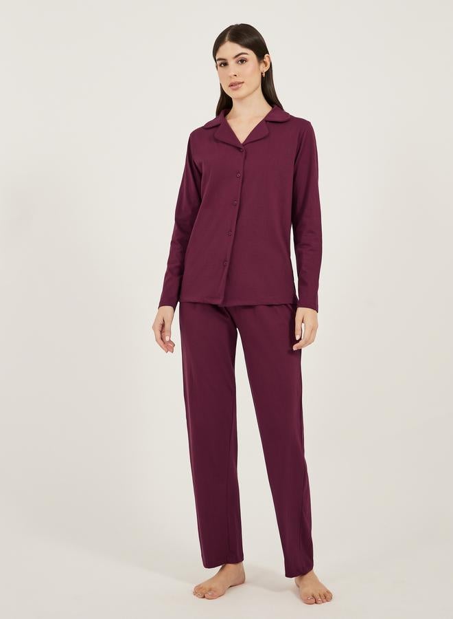 Styli Styli Cotton Jersey Long Sleeves Shirt and Pyjama Set  - Image 1