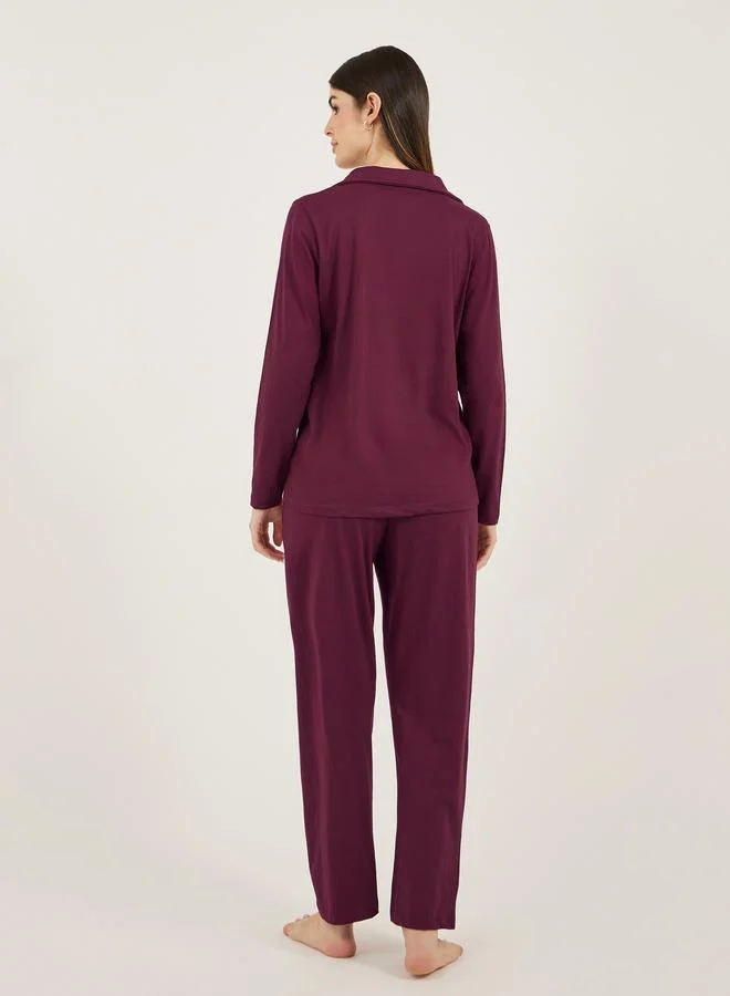 Styli Styli Cotton Jersey Long Sleeves Shirt and Pyjama Set
