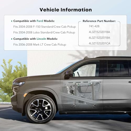 YHTAUTO Front Driver Side Power Window Regulator With 2-Pin Motor Assembly for Ford F-150 2004-2008, Standard/Crew Cab - Image 2