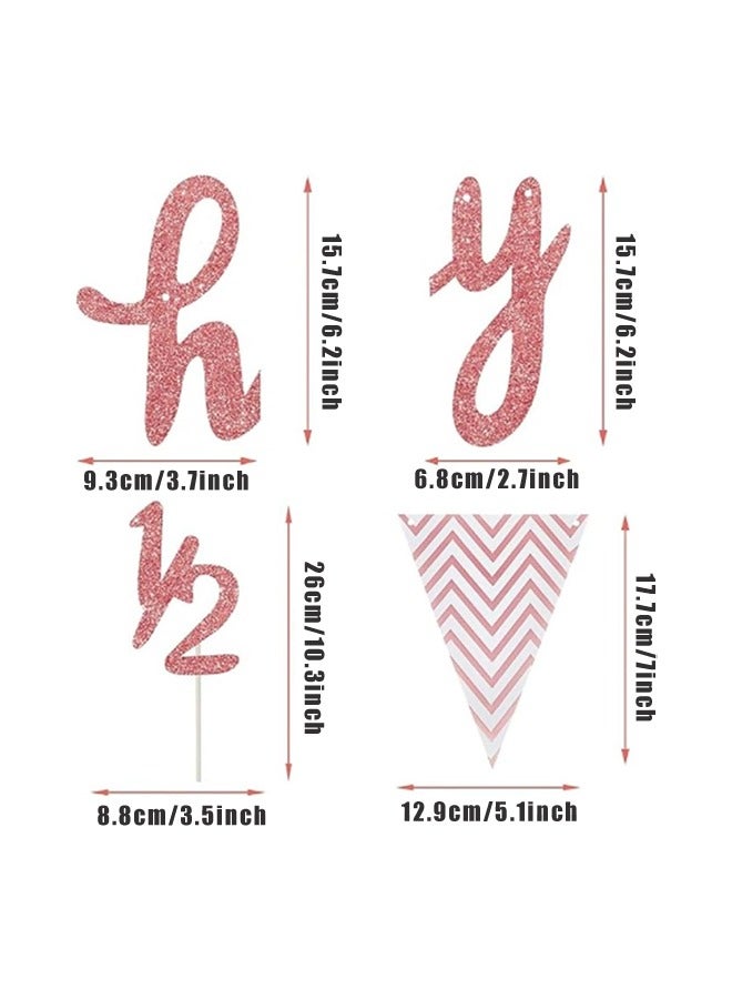 1/2 Happy Birthday Banner Baby Shower Banner Pennant Banner Flags Rose Gold Glitter 1/2 Half Year Cake Topper Triangle Flag Banner - Image 2