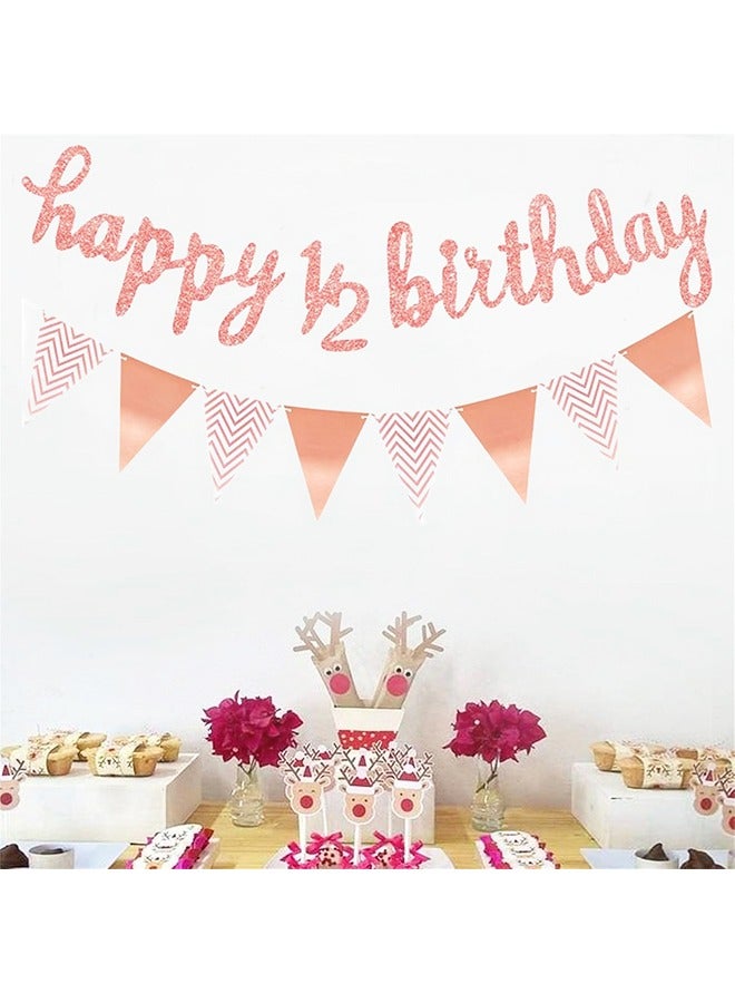1/2 Happy Birthday Banner Baby Shower Banner Pennant Banner Flags Rose Gold Glitter 1/2 Half Year Cake Topper Triangle Flag Banner - Image 5