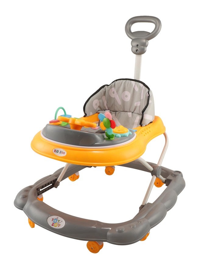 JoyRide Kidzoo BabyGo Musical mini Explorer Walker Compact Foldable Activity Walker with Adjustable Height & Parental Handle for Boys|Girls Age 6+ Months Yellow - Image 1