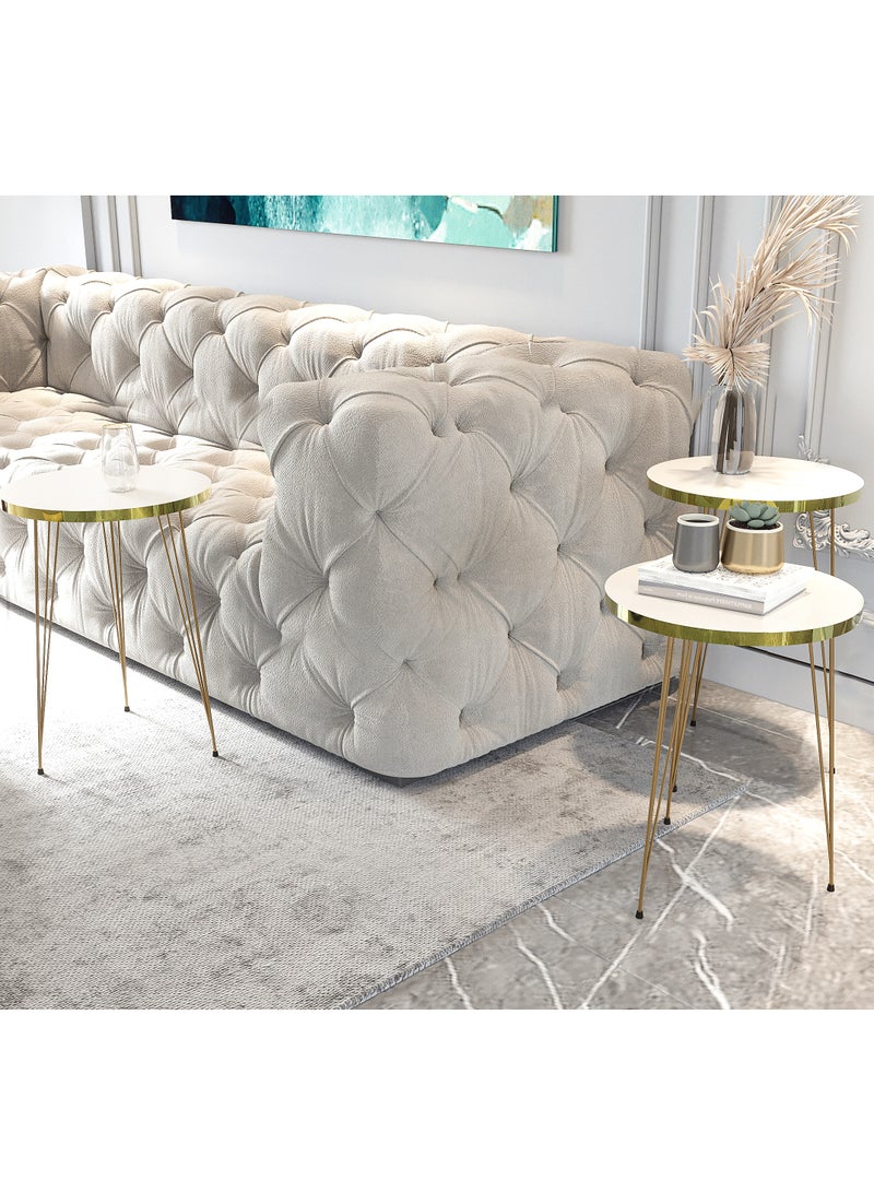 DANTA HOME 3-Piece Coffee And Tea Side Service Tables Suitable For Guest Room, Office Or Sofa Side Table - White/Gold - Image 4