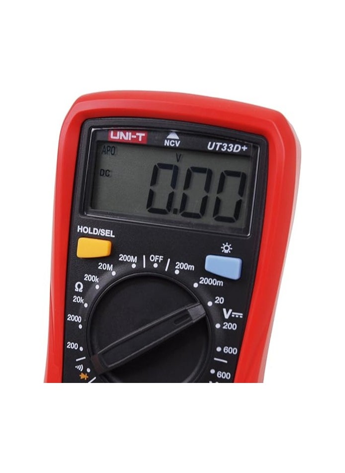 UNI-T digital multimeter UT33D+, high accuracy, equipped with non-contact voltage detection function, clear display screen, comfortable design, ideal for maintenance and repair in electrical and electronic projects."UNI-T UT33D+ Digital Multimeter Auto Range Palm Size AC DC Voltmeter Ammeter Resistance Capatitance Tester  - Image 2