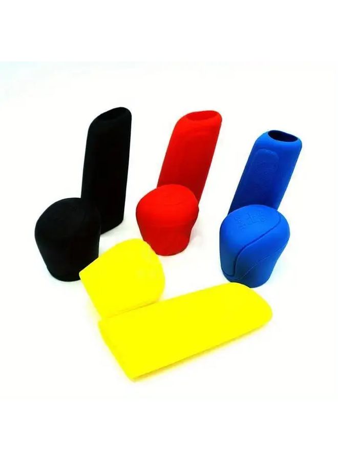 2pcs Yellow Pu Leather Gear Shift Knob Cover And Handbrake Grip Set Anti Slip Car Silicone Gel Sleeve Protector For Manual Transmission Vehicles - Image 4