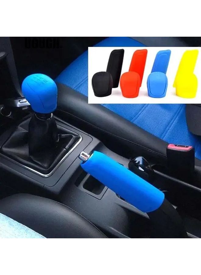 2pcs Yellow Pu Leather Gear Shift Knob Cover And Handbrake Grip Set Anti Slip Car Silicone Gel Sleeve Protector For Manual Transmission Vehicles - Image 1