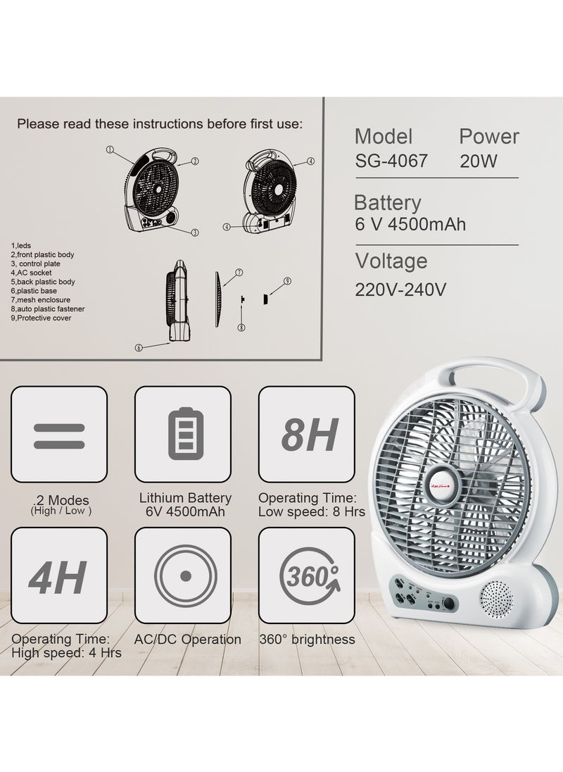 Stargold SG-4067 10 Inch Rechargeable Table Fan with Radio and LED Light  - Image 3