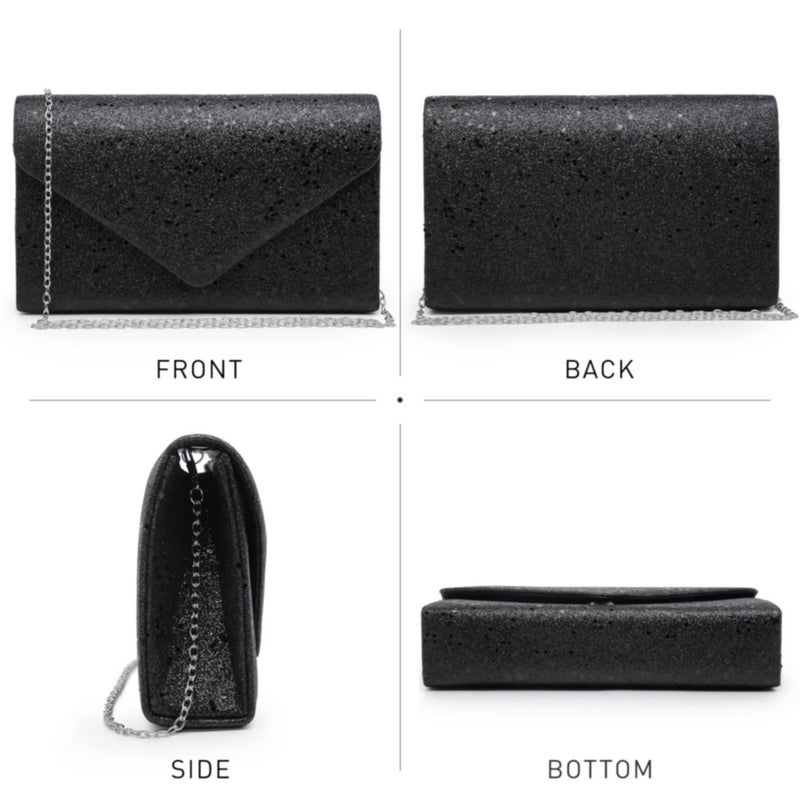 DASEIN Dasein Women Glitter Evening Bags Formal Clutches Wedding Purses Party Dressy Clutch Purse Cocktail Prom Handbags (Black)  - Image 2