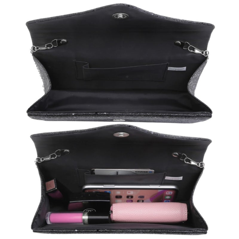 DASEIN Dasein Women Glitter Evening Bags Formal Clutches Wedding Purses Party Dressy Clutch Purse Cocktail Prom Handbags (Black)  - Image 4