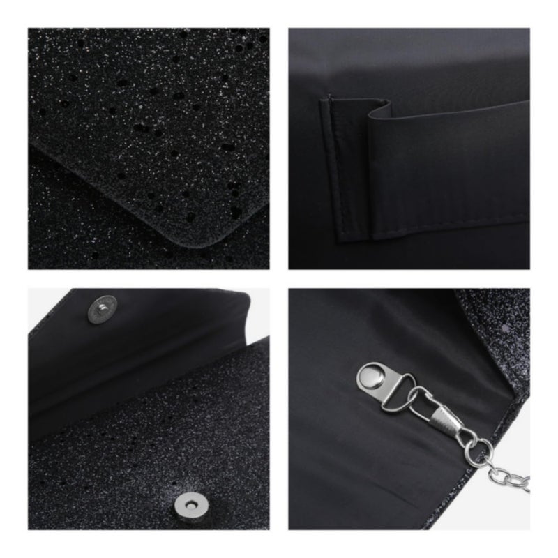 DASEIN Dasein Women Glitter Evening Bags Formal Clutches Wedding Purses Party Dressy Clutch Purse Cocktail Prom Handbags (Black)  - Image 5