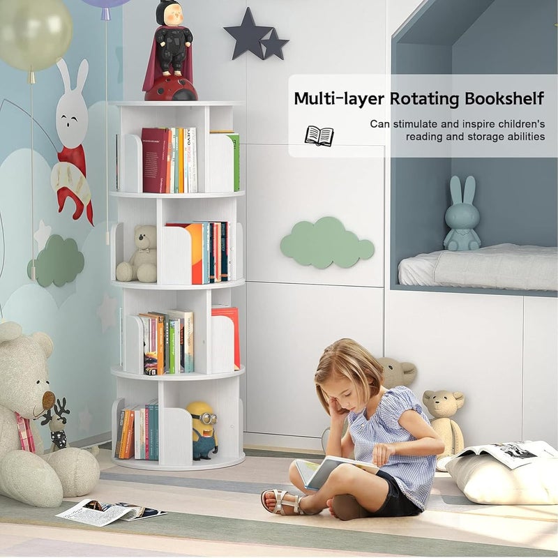 MANYUK 4 Tier Rotating Bookshelf, 360 Display Spinning Standing Bookcase Storage Rack, Wood Narrow Corner Book Shelf Organizer for Bedroom, Living Room, White - Image 3