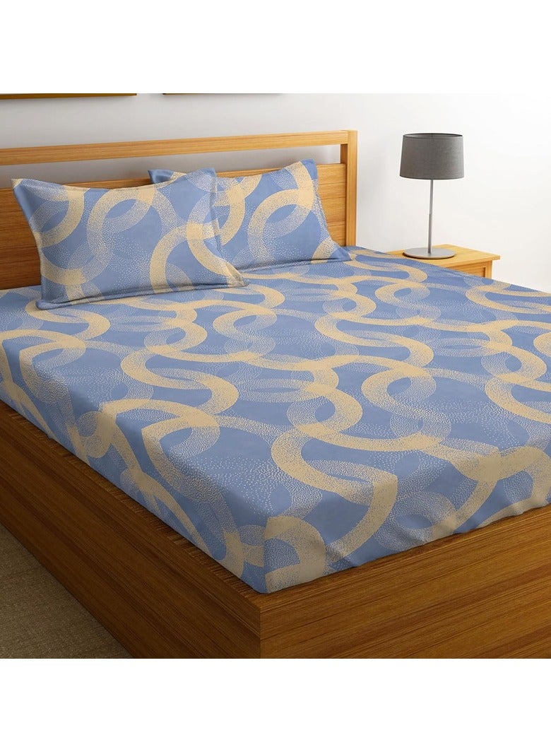 BSB HOME Premium Glace Cotton 180 TC King Fitted Bedsheet Set with 2 Pillow Covers 200 x 180 + 25.4 cm – Blue/Yellow - Image 5