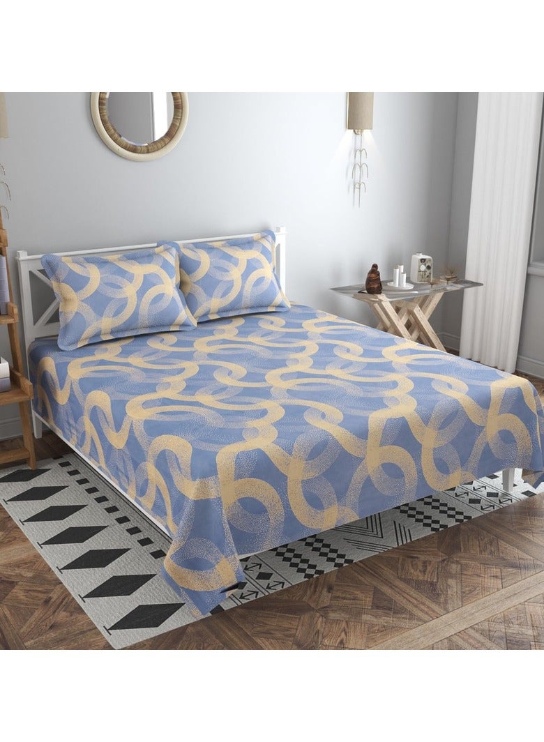 BSB HOME Premium Glace Cotton 180 TC King Fitted Bedsheet Set with 2 Pillow Covers 200 x 180 + 25.4 cm – Blue/Yellow - Image 1