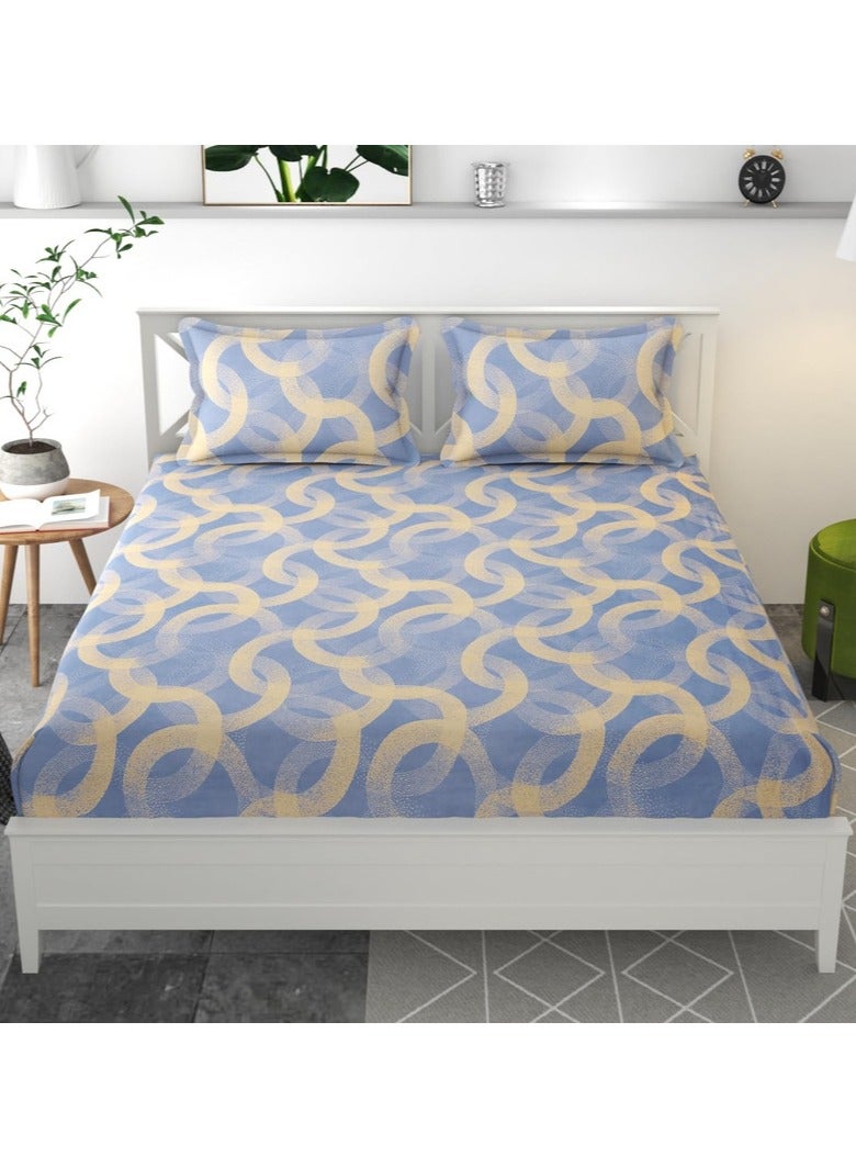 BSB HOME Premium Glace Cotton 180 TC King Fitted Bedsheet Set with 2 Pillow Covers 200 x 180 + 25.4 cm – Blue/Yellow - Image 2